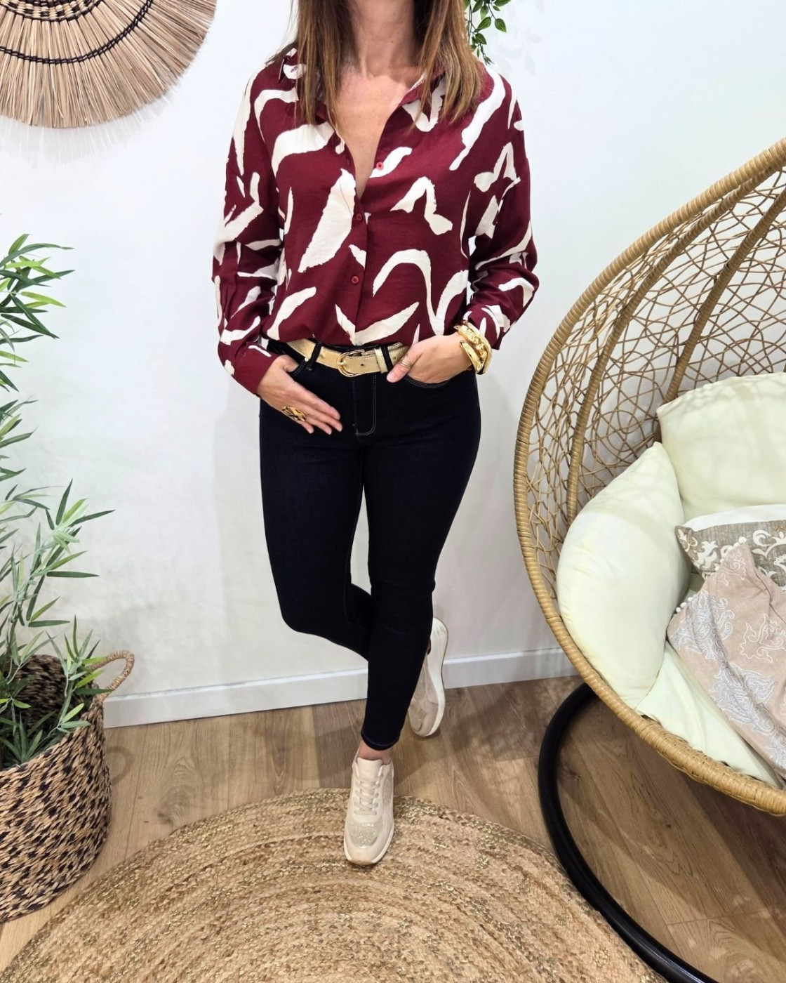 Chemisier femme bordeaux et beige Axellea