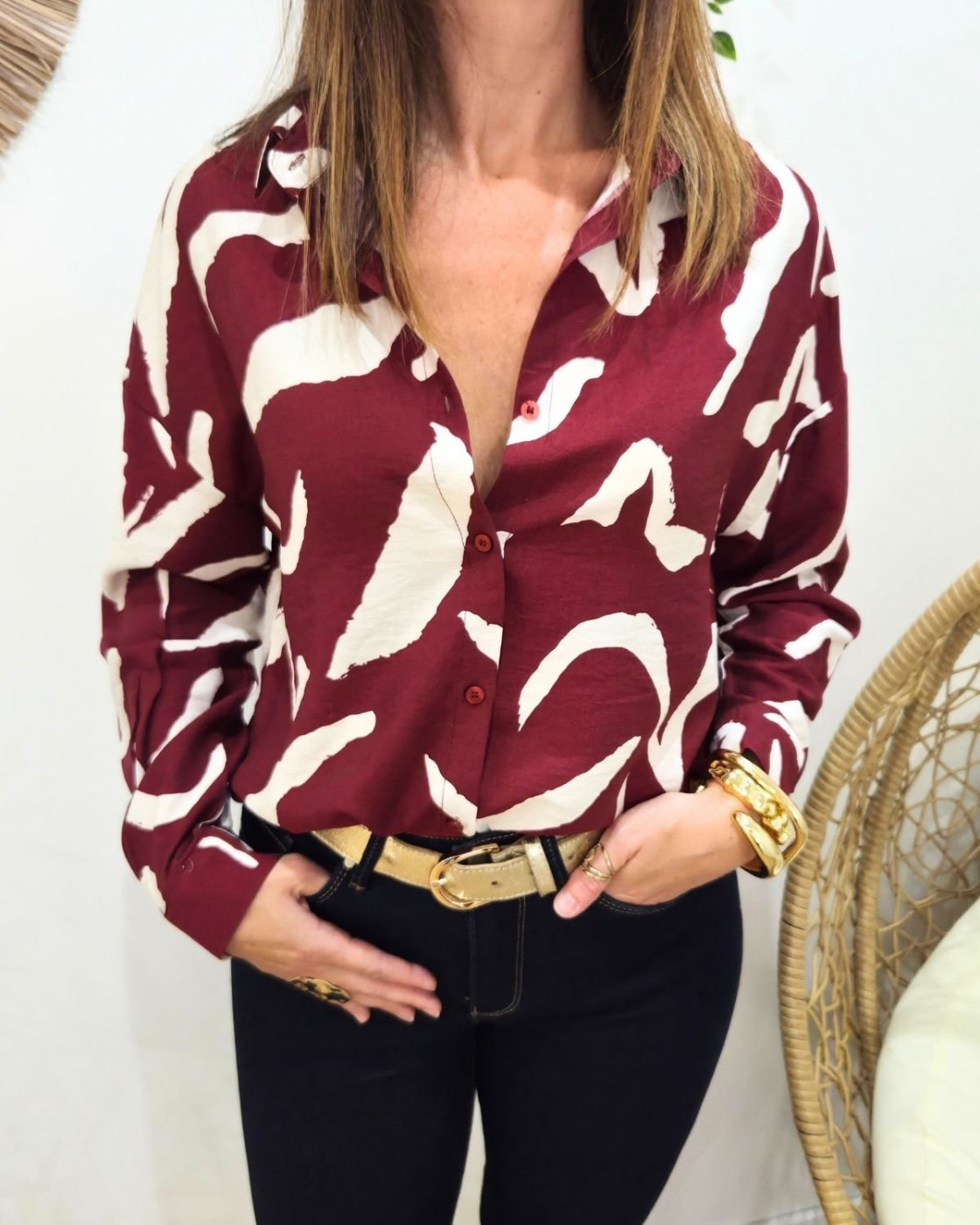 Chemisier femme bordeaux et beige Axellea