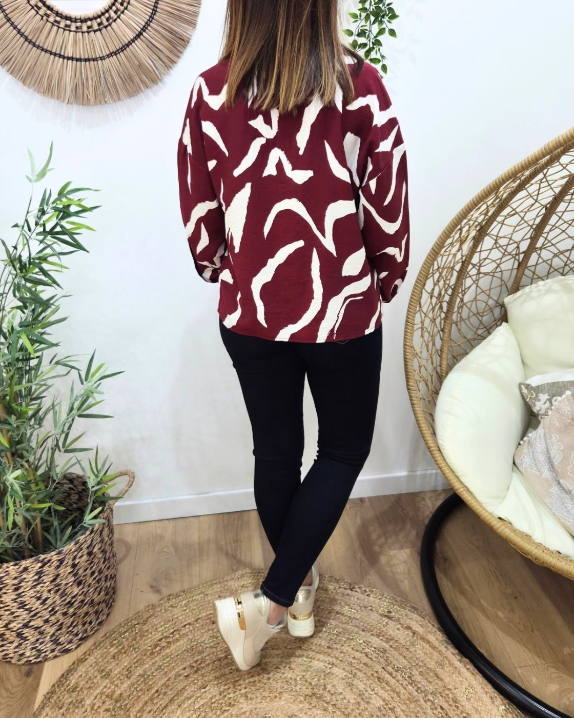 Chemisier femme bordeaux et beige Axellea