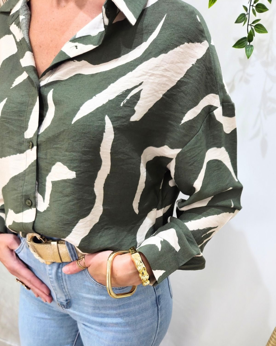 Chemisier femme kaki et beige Axellea