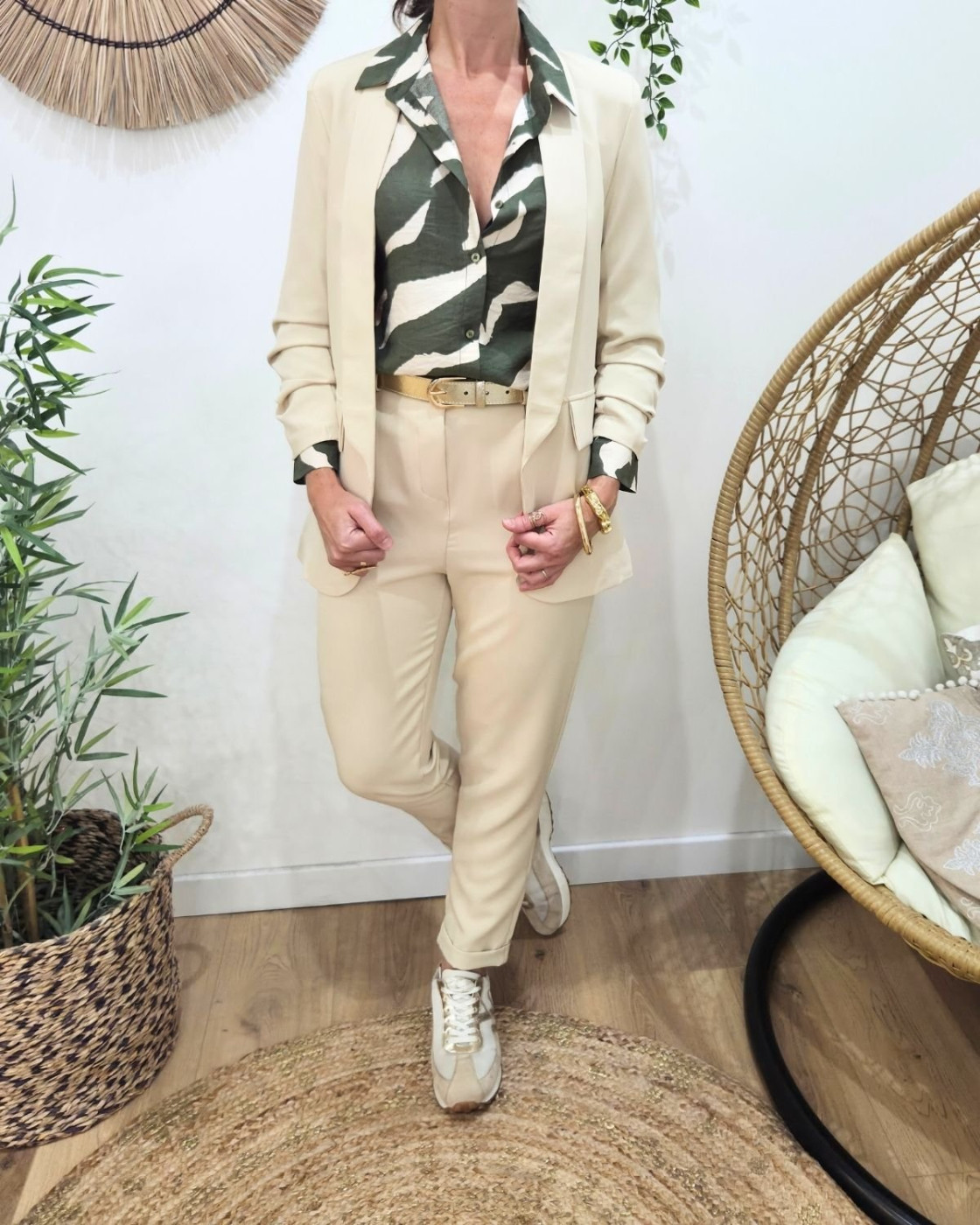 Chemisier femme kaki et beige Axellea