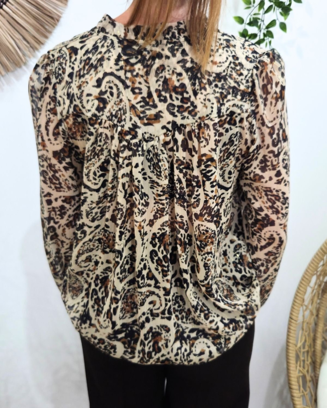 Chemisier voilage femme léopard beige Yara