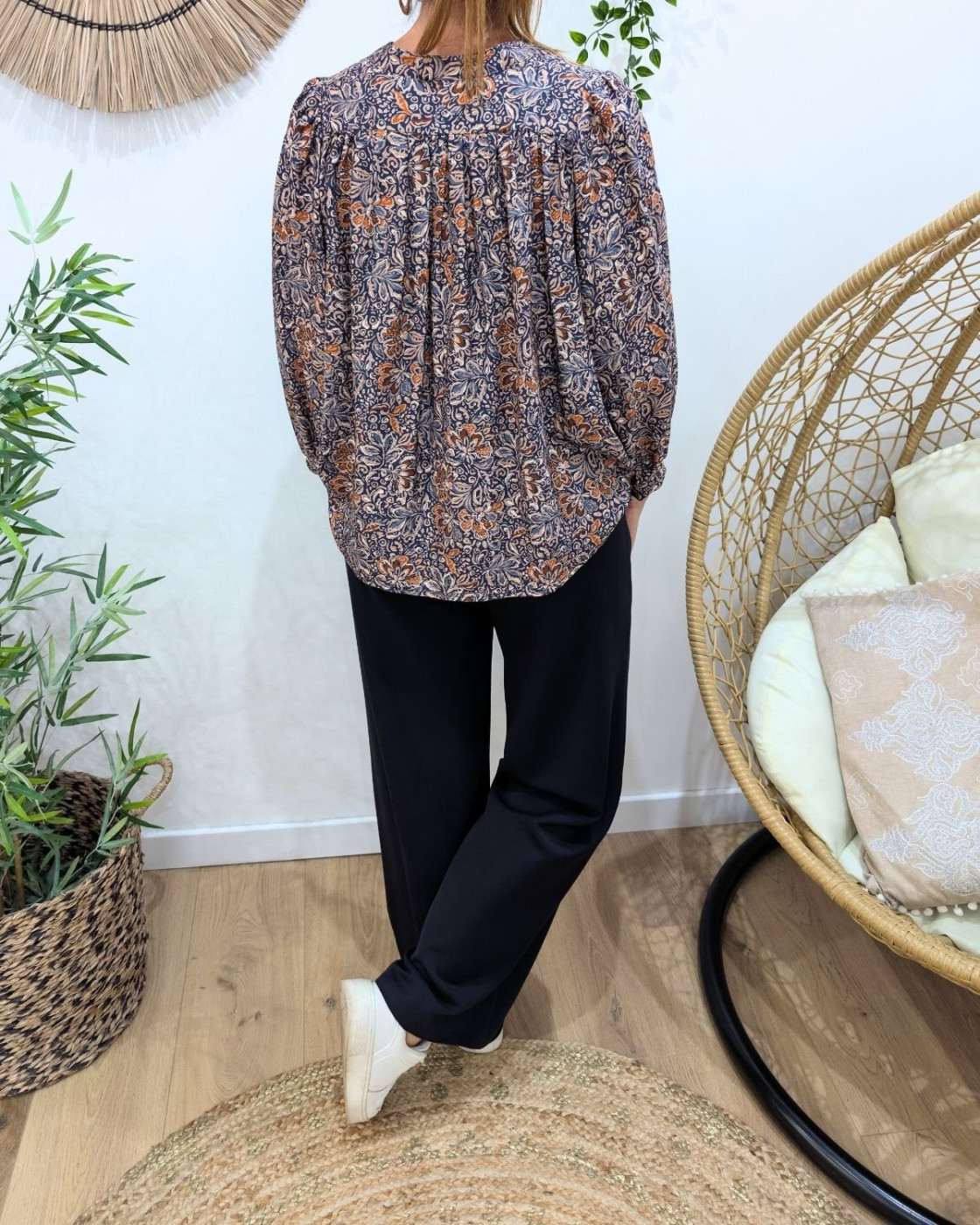 Pantalon femme bleu marine fluide Zéa