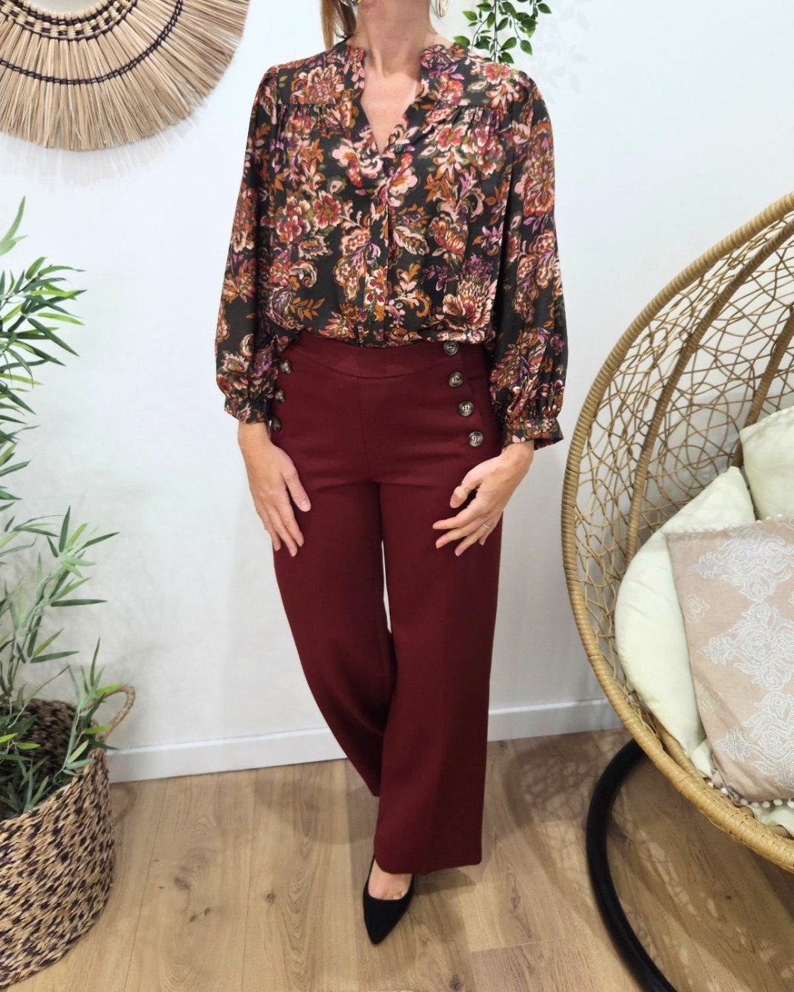 Chemisier femme kaki terracotta et rose Danaé