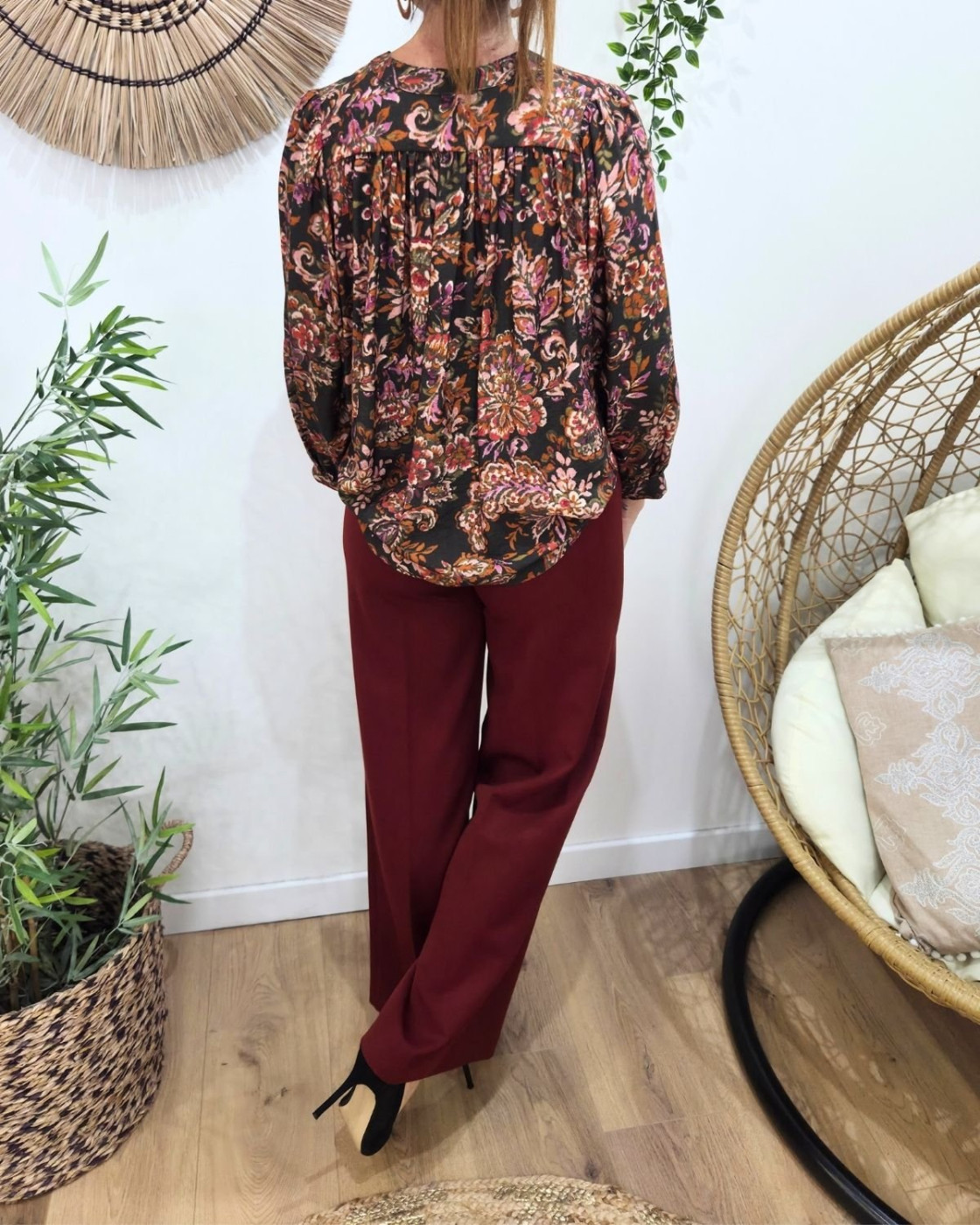 Chemisier femme kaki terracotta et rose Danaé