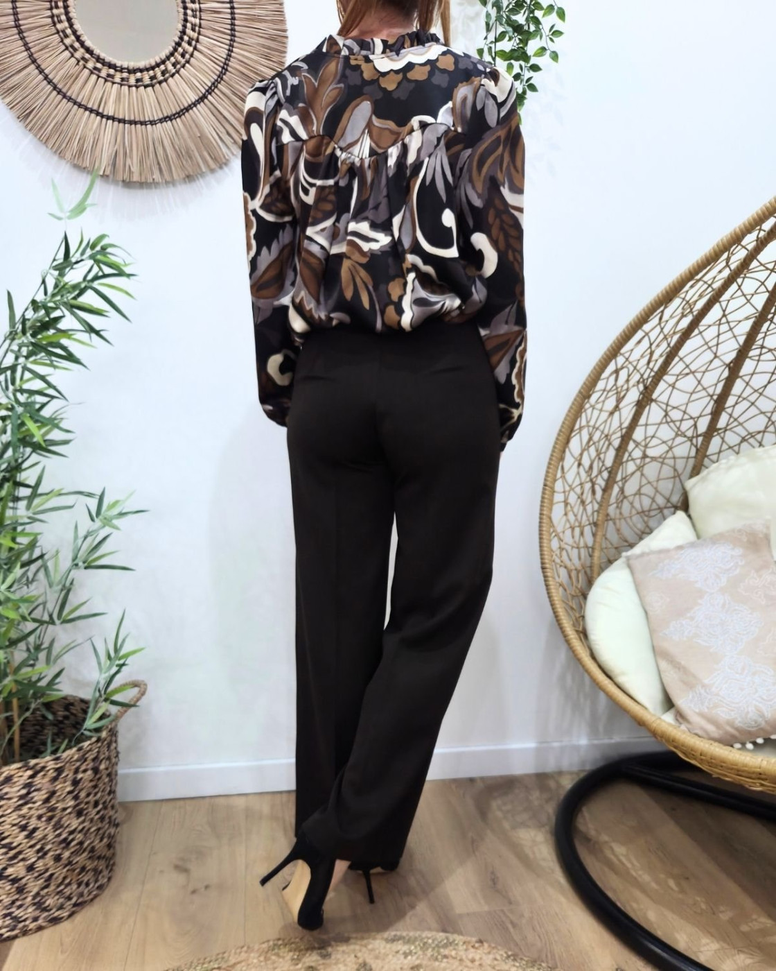 Chemisier satiné femme marron noir et gris