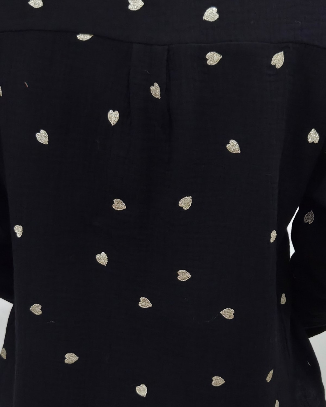 Chemisier coton gaz noir coeurs dorés