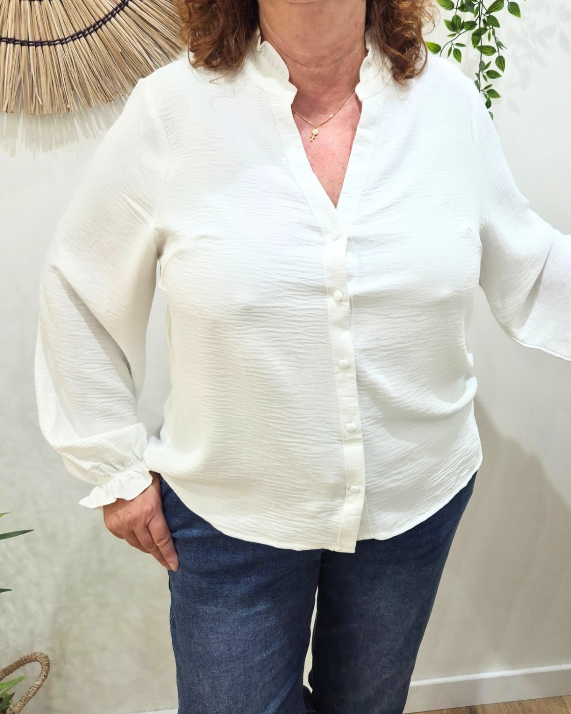 Chemisier femme écru col mao Edena