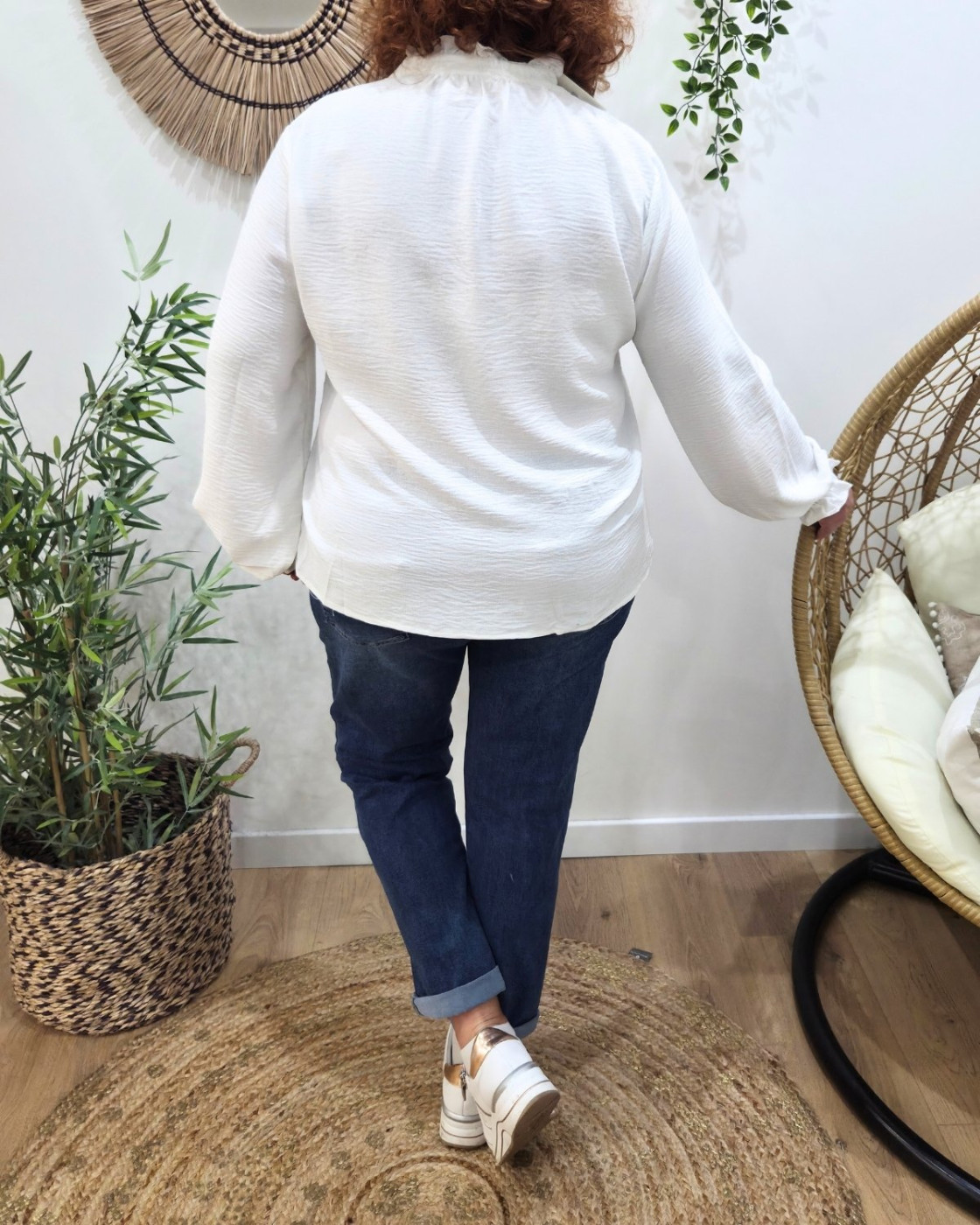 Chemisier femme écru col mao Edena