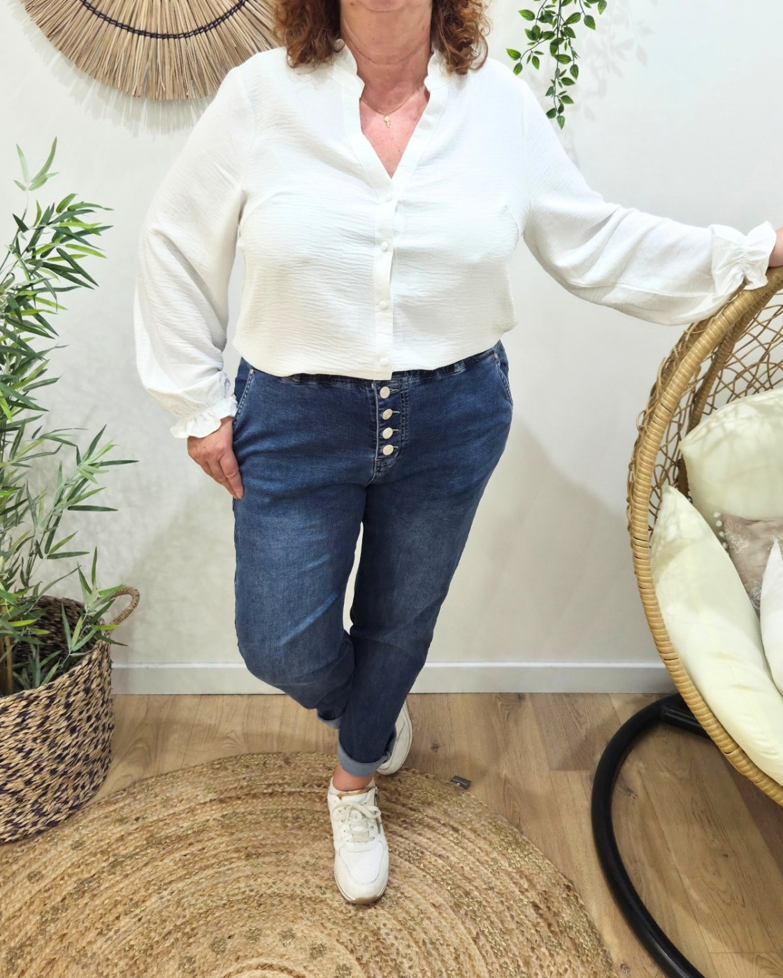 Chemisier femme écru col mao Edena