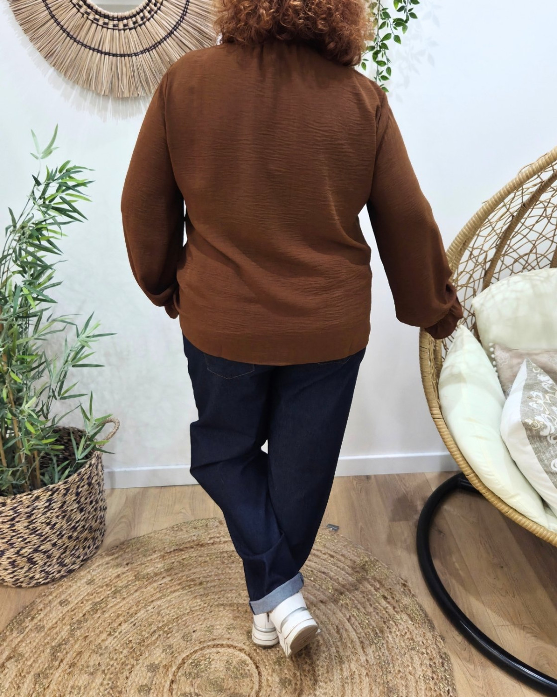 Chemisier femme marron col mao Edena