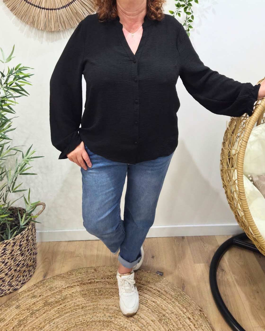 Chemisier femme noir col mao Edena