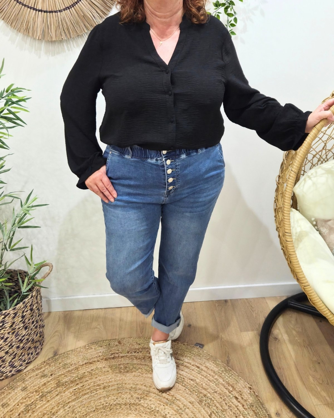 Chemisier femme noir col mao Edena