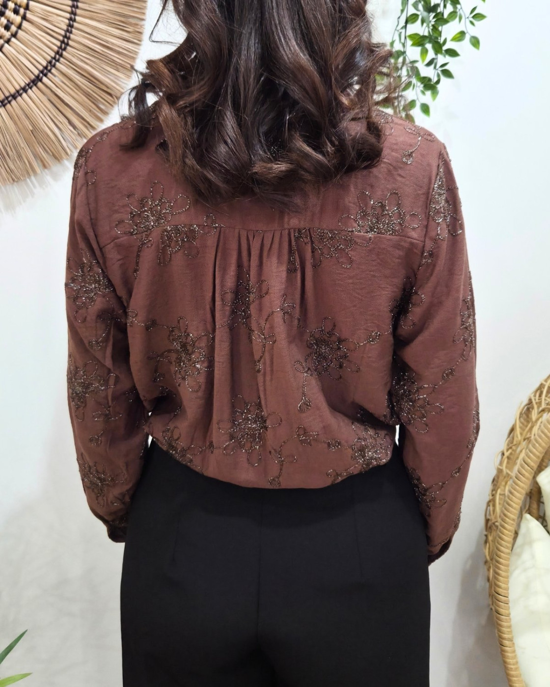 Chemisier brodé femme marron et argenté Izaline