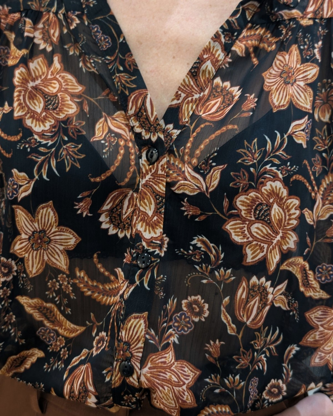 Chemisier femme noir fleurs terracottas Jasmina