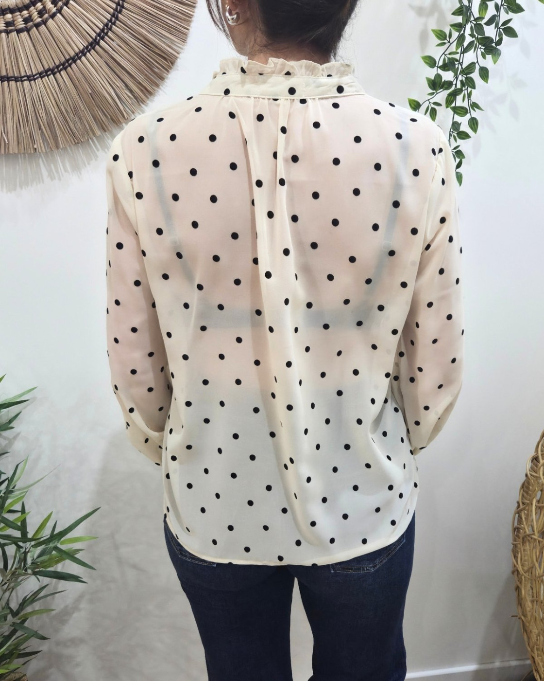 Chemisier femme beige à pois noirs