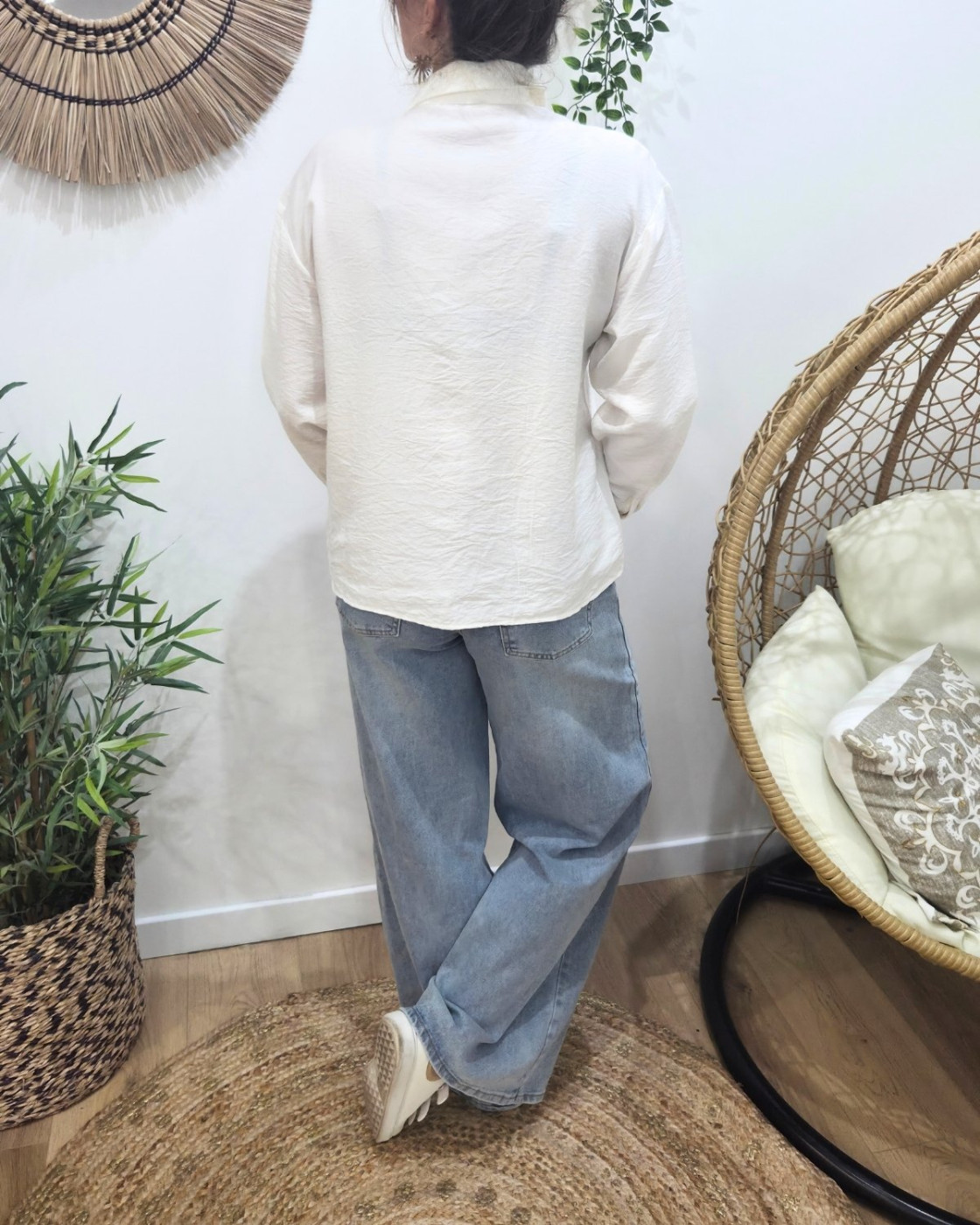 Chemisier femme écru broderies camel Nova