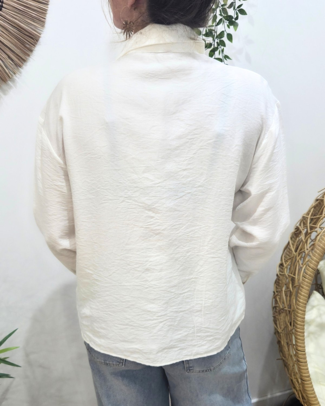 Chemisier femme écru broderies camel Nova