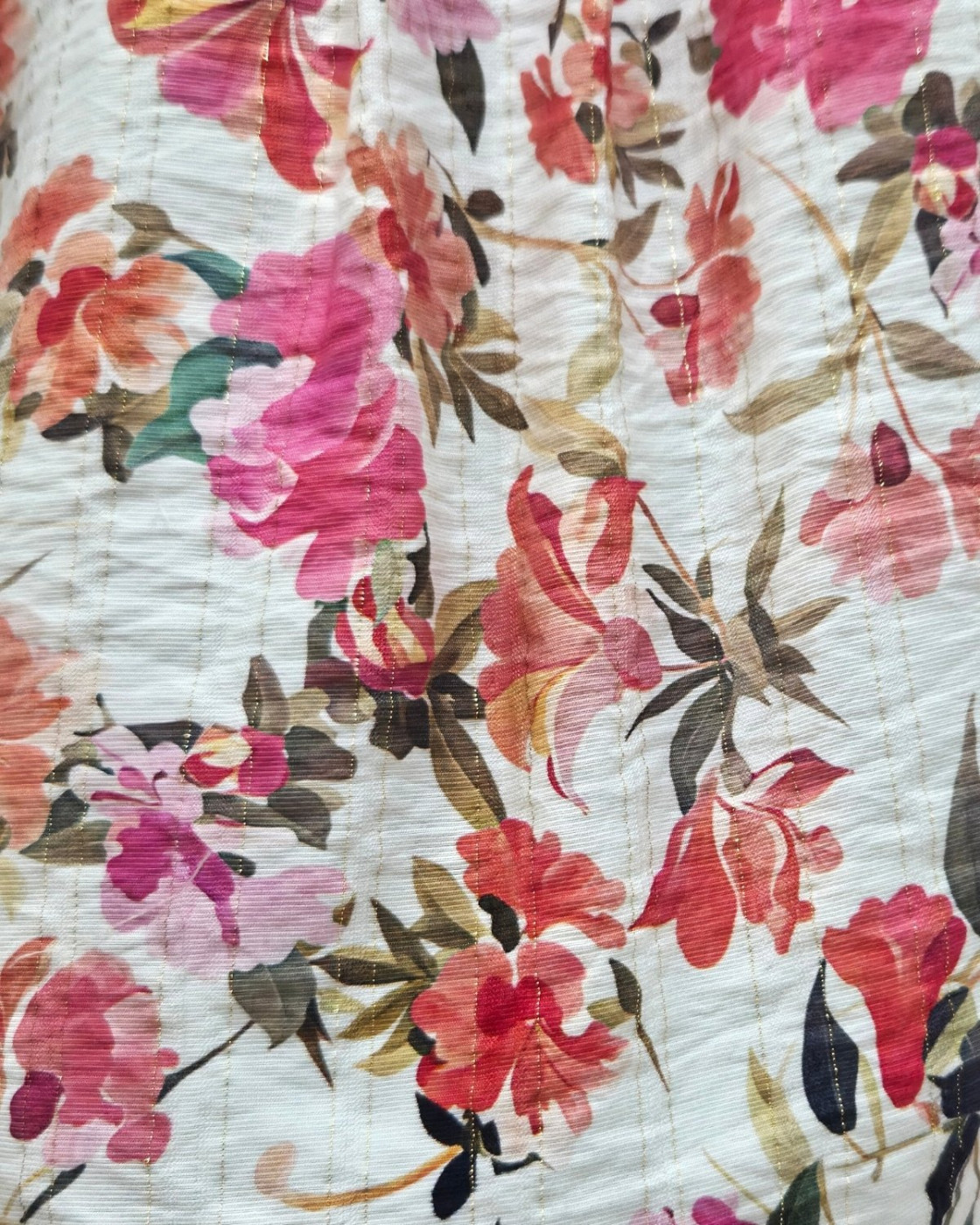 Chemisier femme écru fleurs roses orangées Aurelia