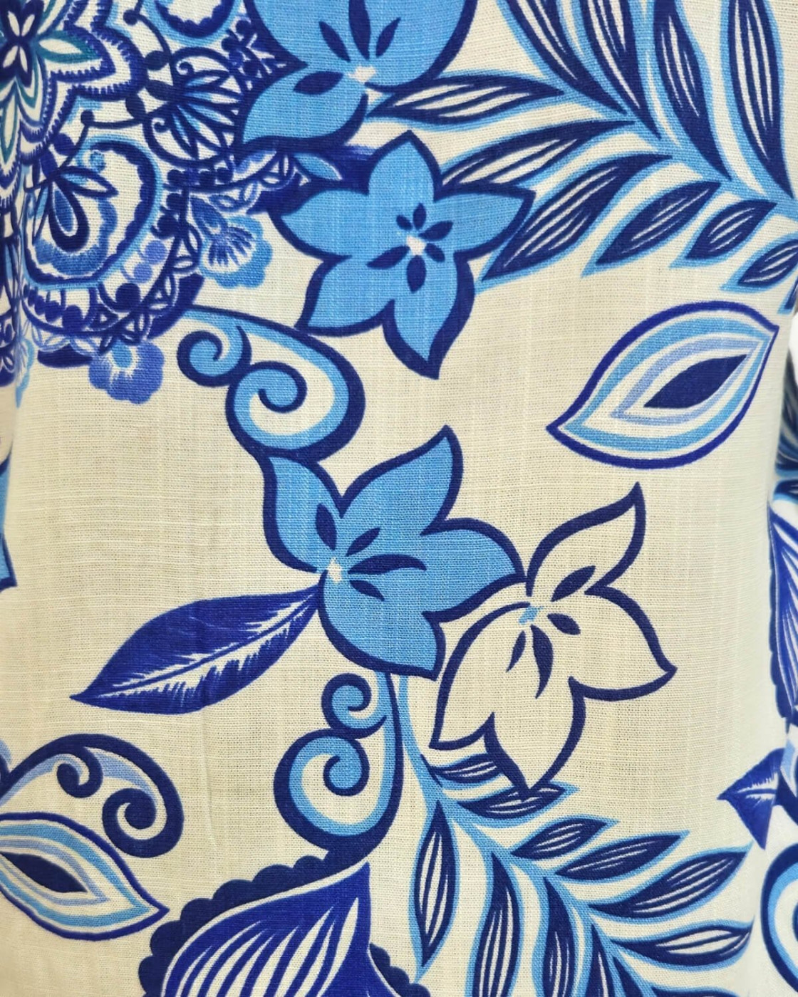 Chemisier femme écru fleurs bleues Faustina