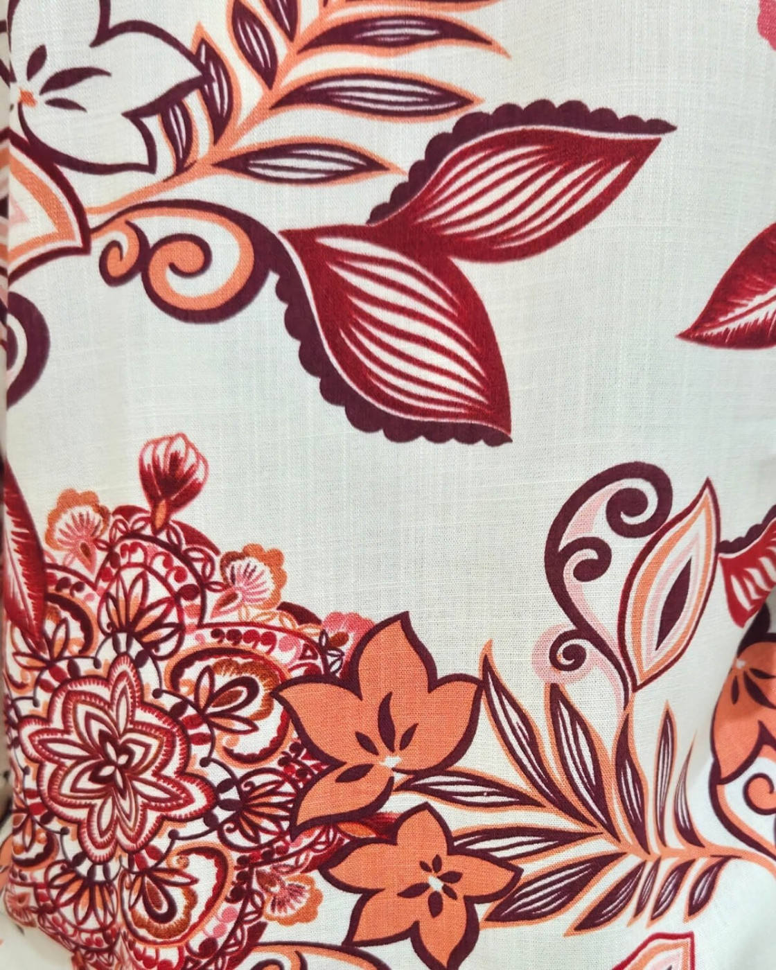 Chemisier femme écru fleurs rouges orangées Faustina