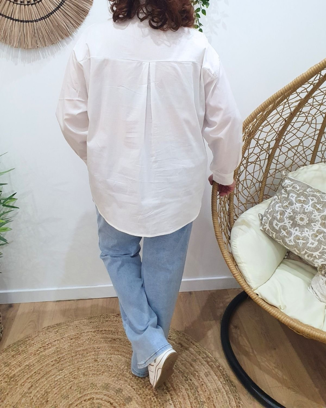 Chemisier femme oversize broderie coeur et sequins dorés