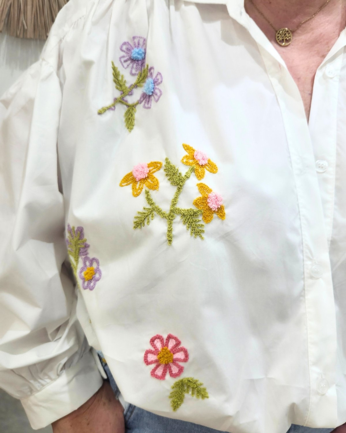 Chemisier femme oversize broderie fleurs