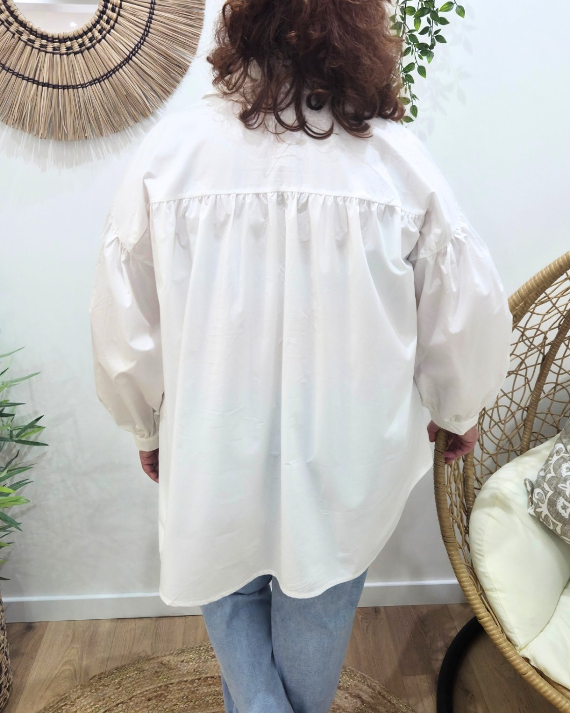 Chemisier femme oversize broderie fleurs