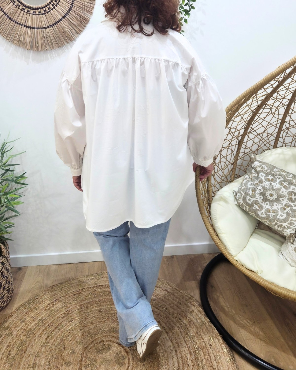 Chemisier femme oversize broderie fleurs