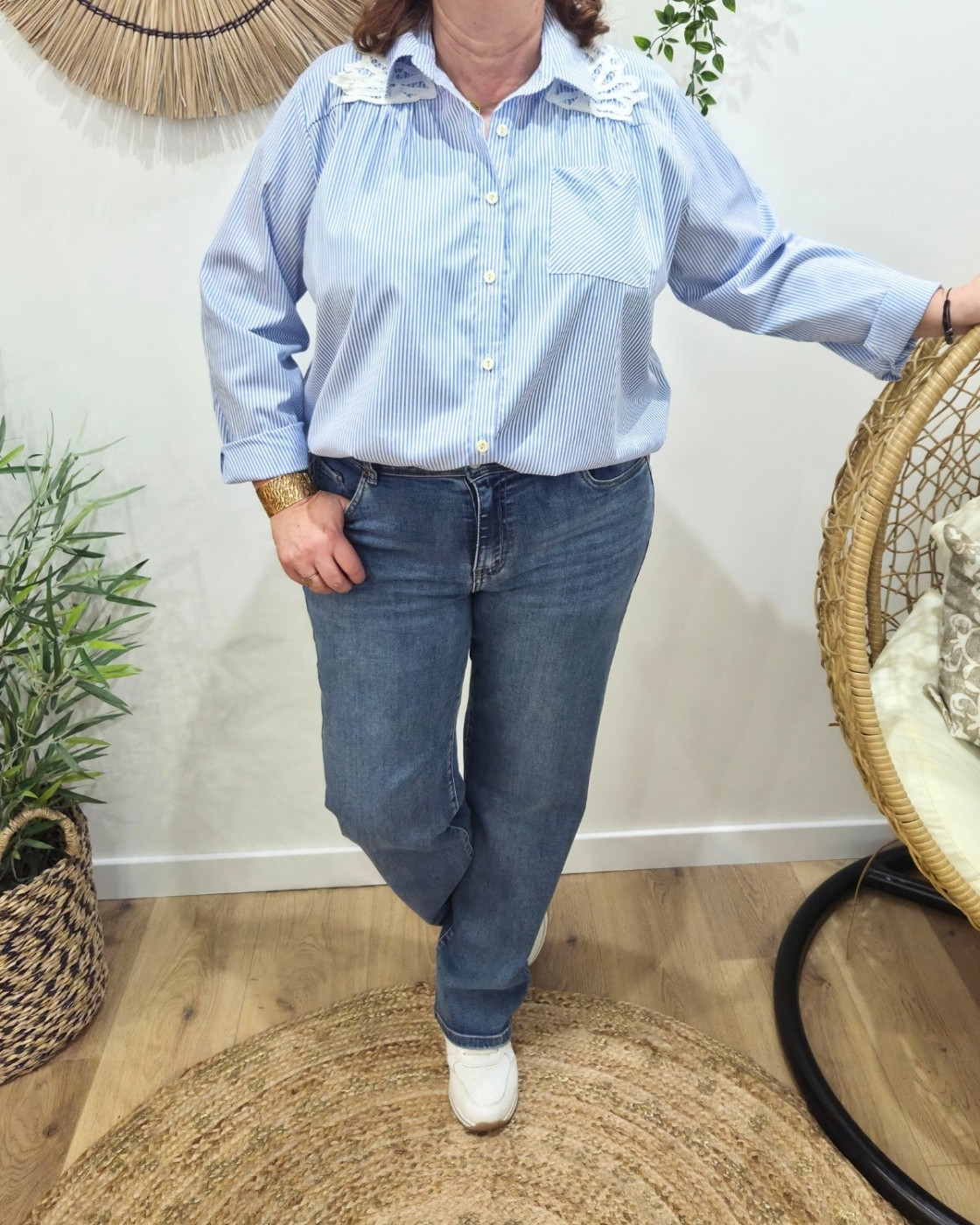 Chemisier femme oversize rayures et dos dentelle