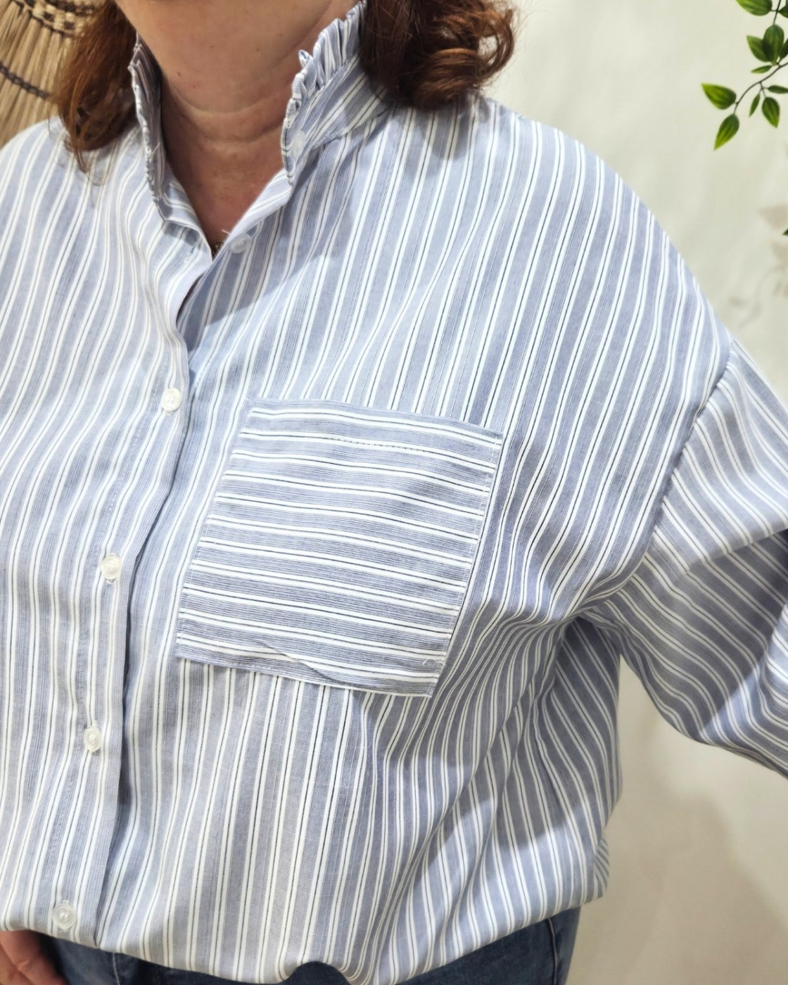 Chemisier femme oversize rayé col montant