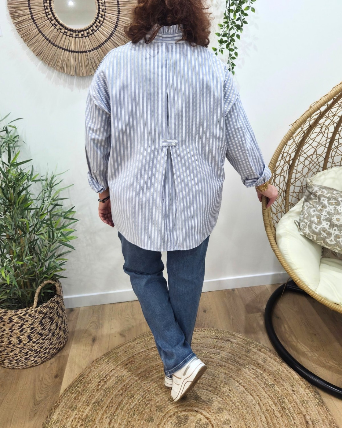 Chemisier femme oversize rayé col montant