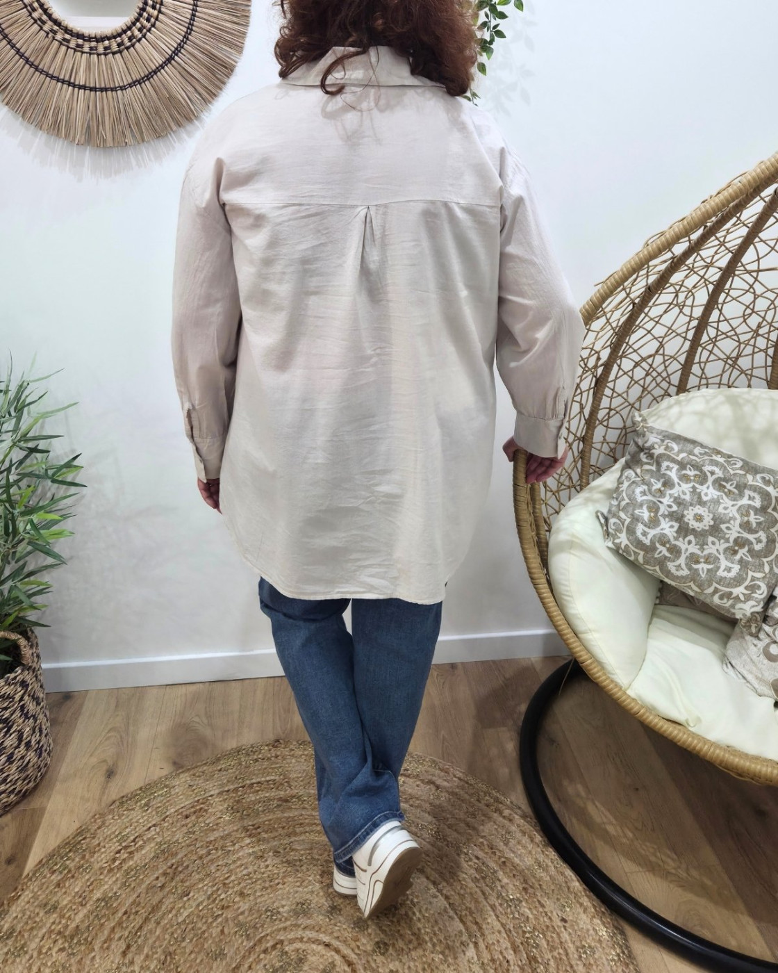 Chemisier femme oversize brodé à fleurs