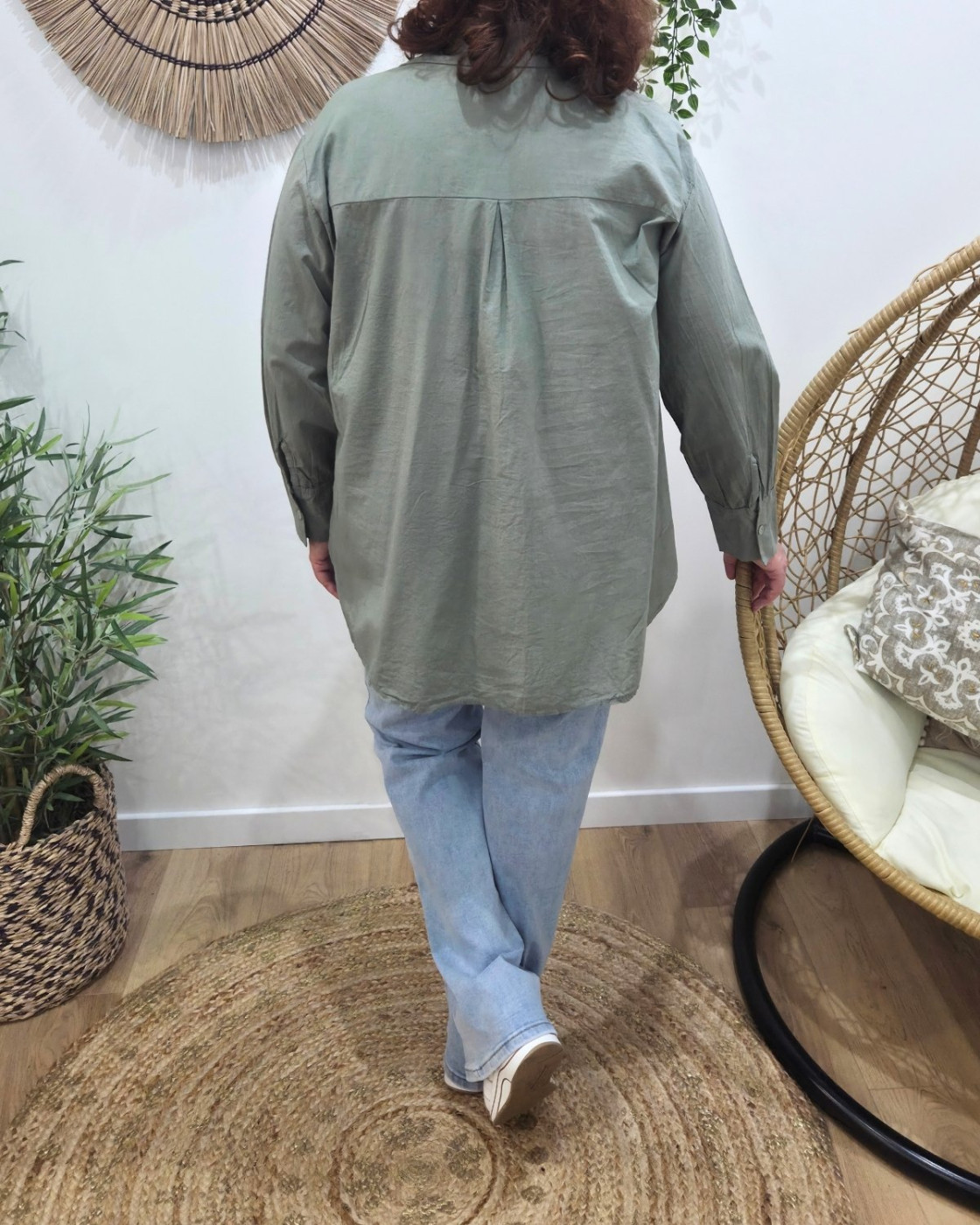 Chemisier femme oversize brodé à fleurs