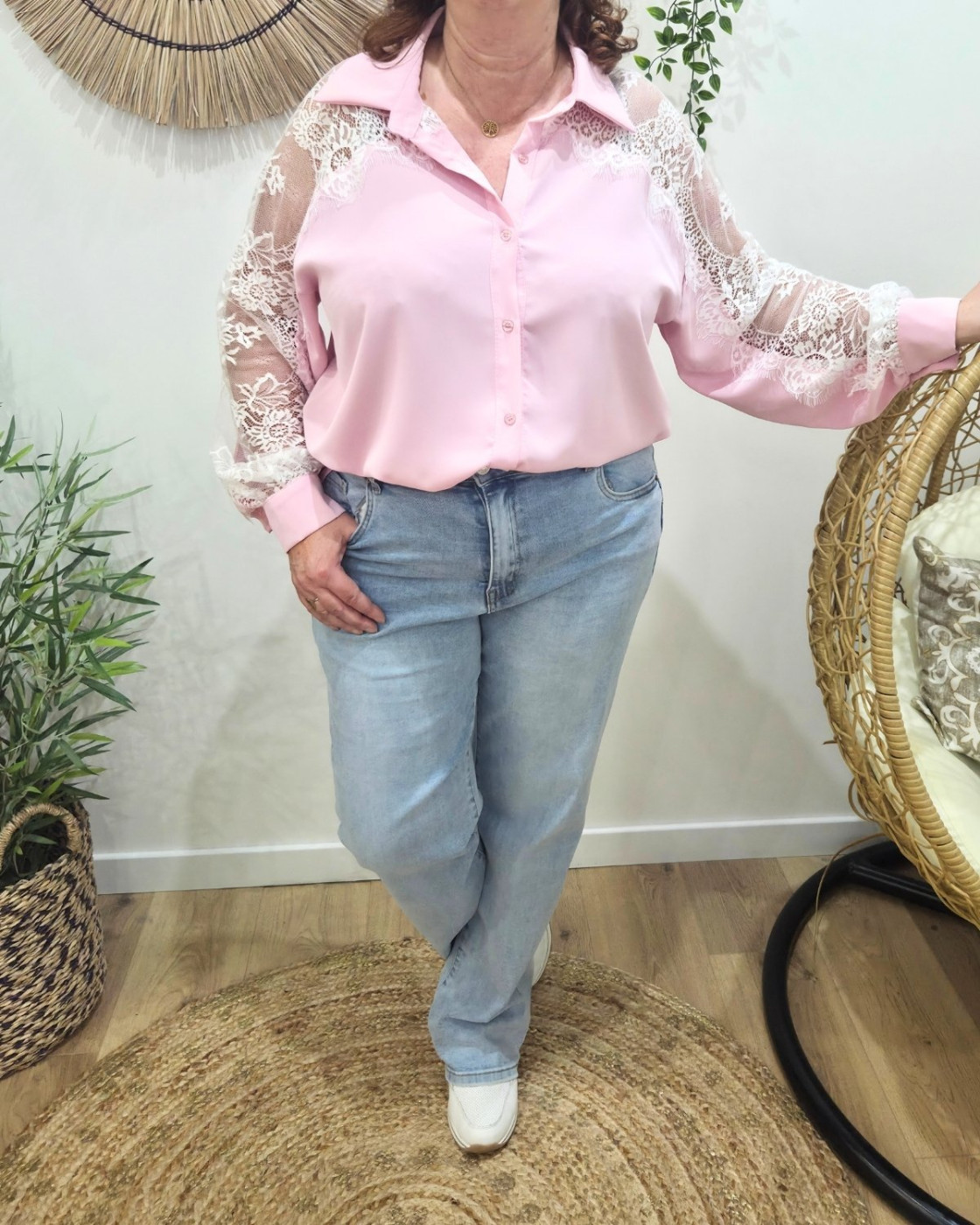 Chemisier femme fluide manches dentelle