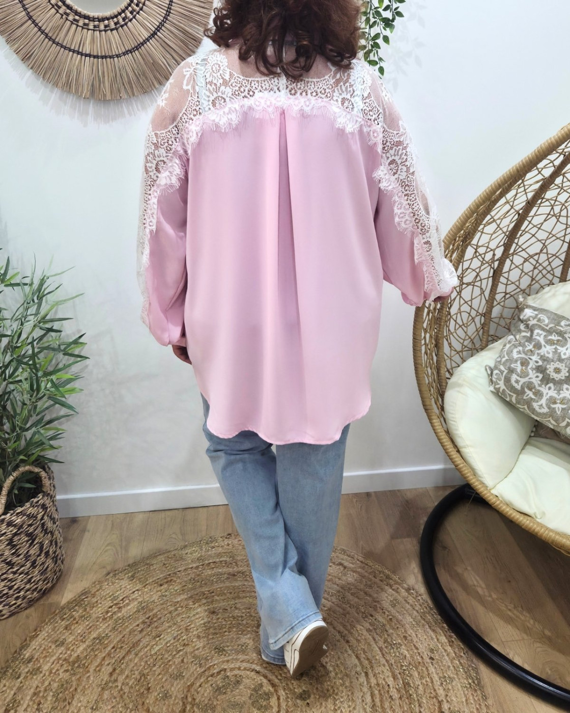 Chemisier femme fluide manches dentelle