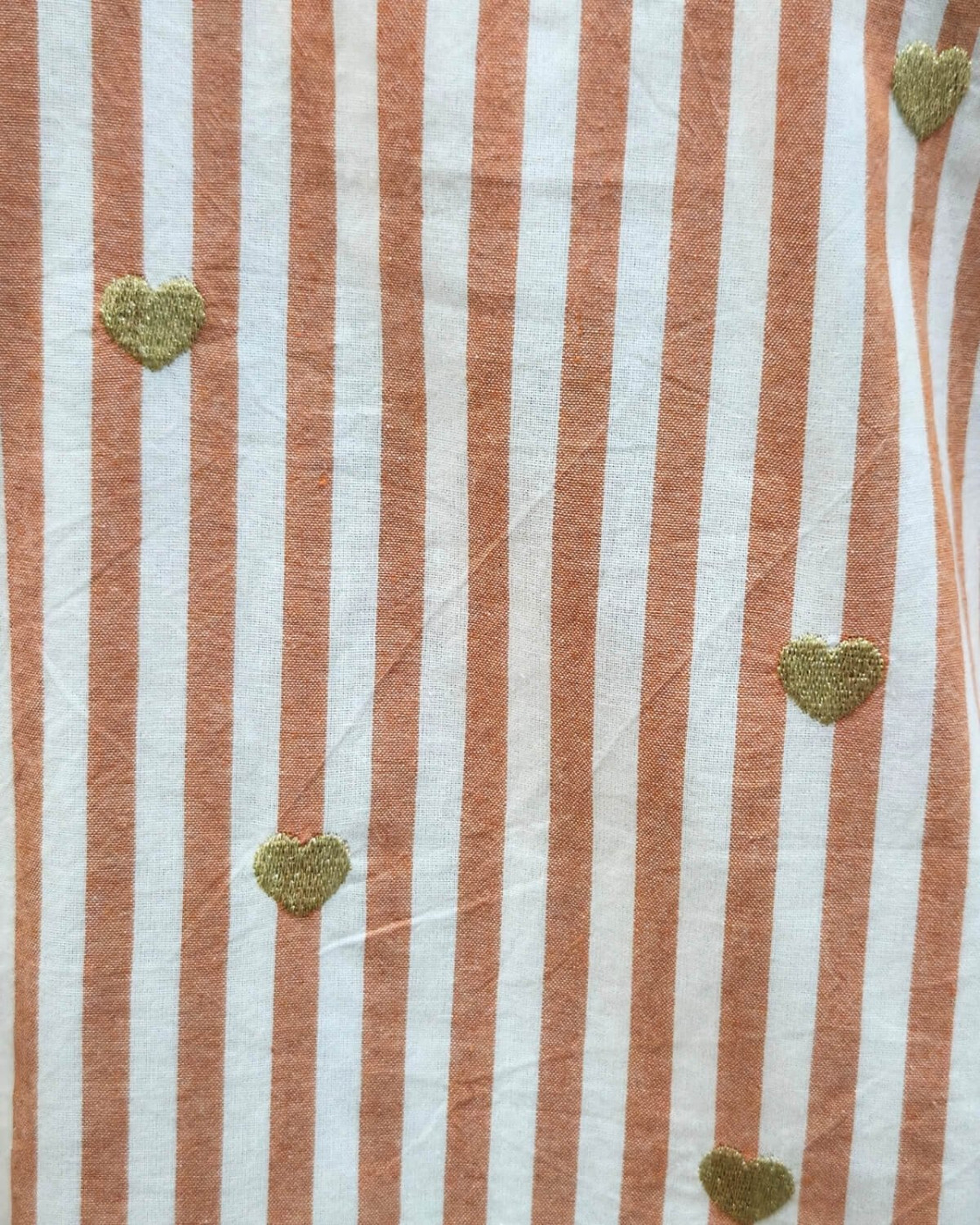 Chemisier femme rayé orange et écru coeurs brodés dorés