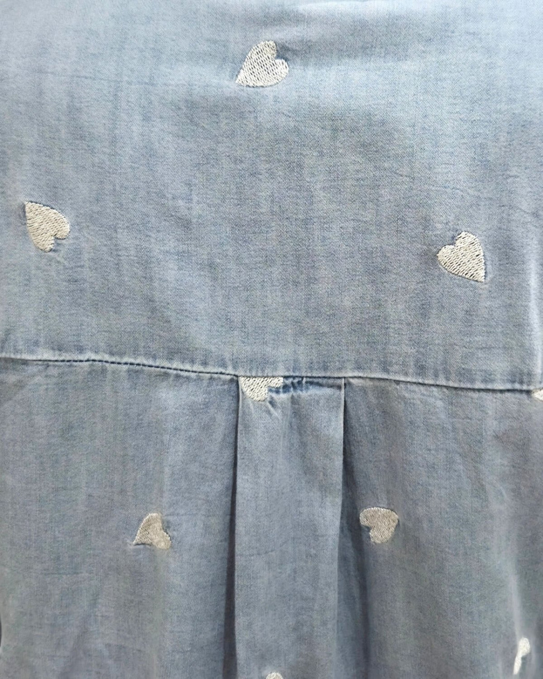Chemise femme coton bleu jean coeurs argentés