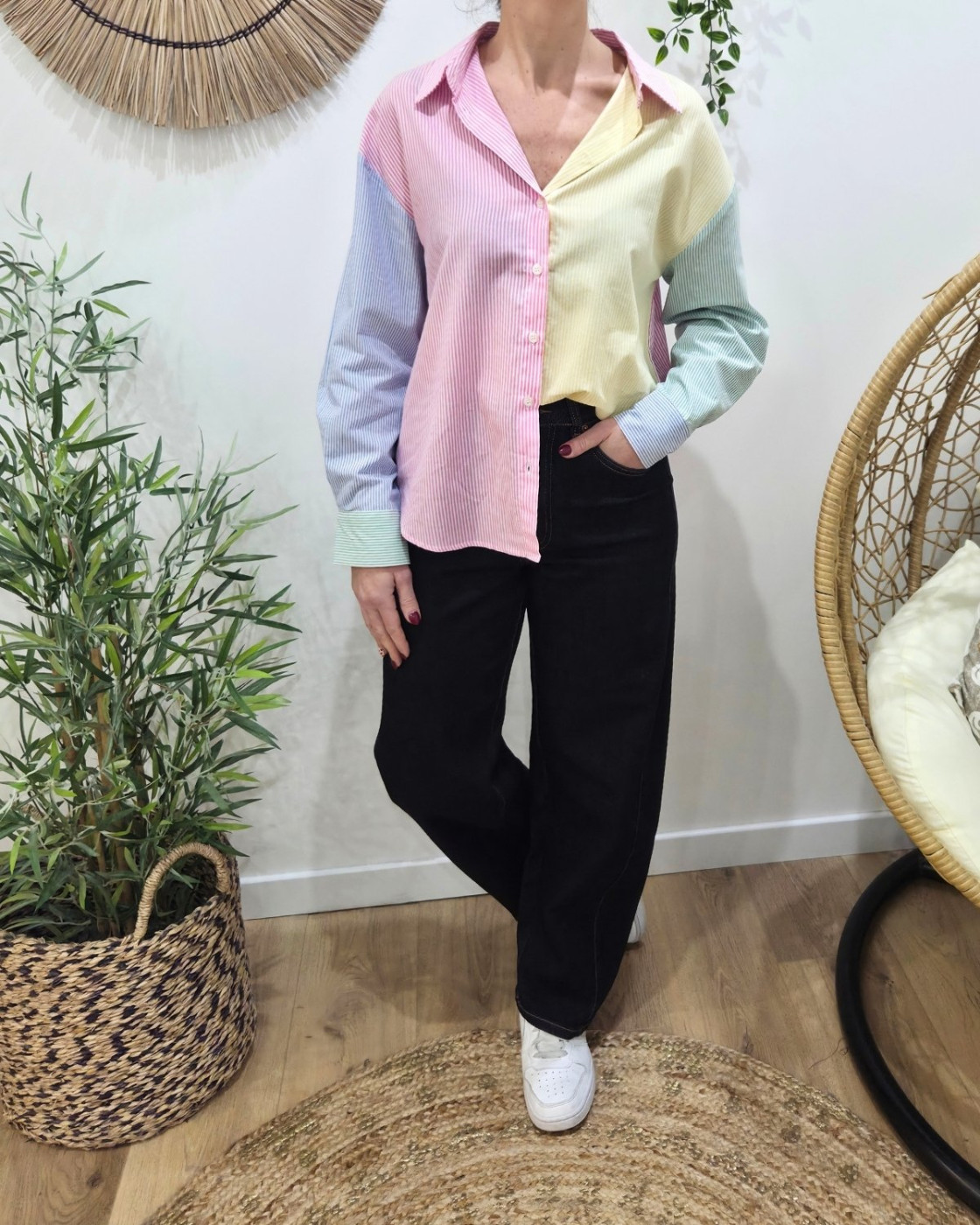 Chemisier femme rayée pastelle multicolore