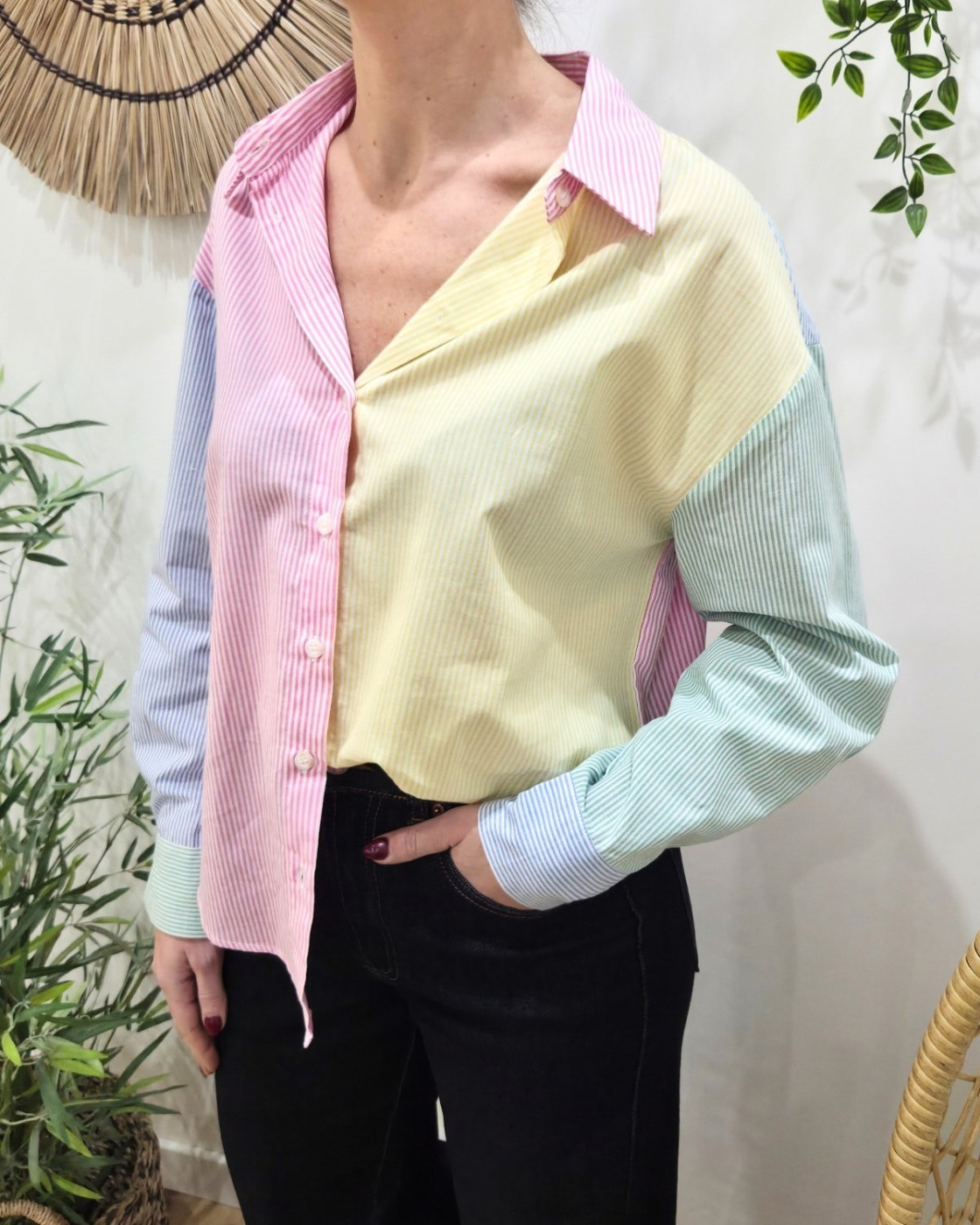 Chemisier femme rayée pastelle multicolore