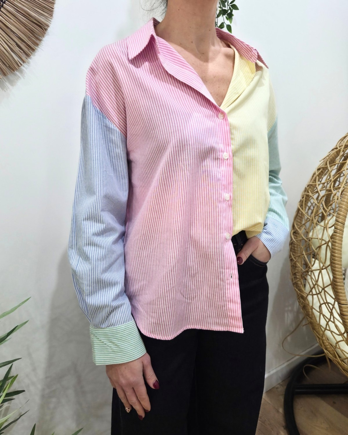 Chemisier femme rayée pastelle multicolore