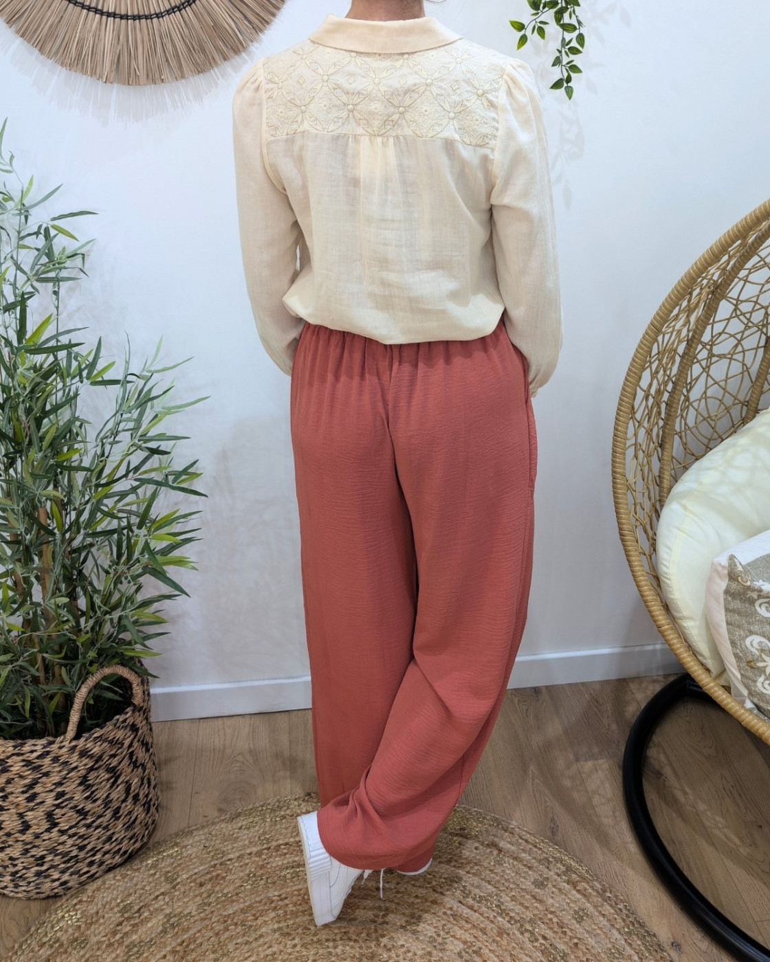 Chemisier femme beige broderies dorées Oksana