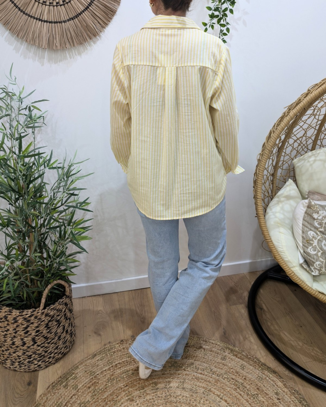 Chemisier femme rayé jaune et blanc coeur doré