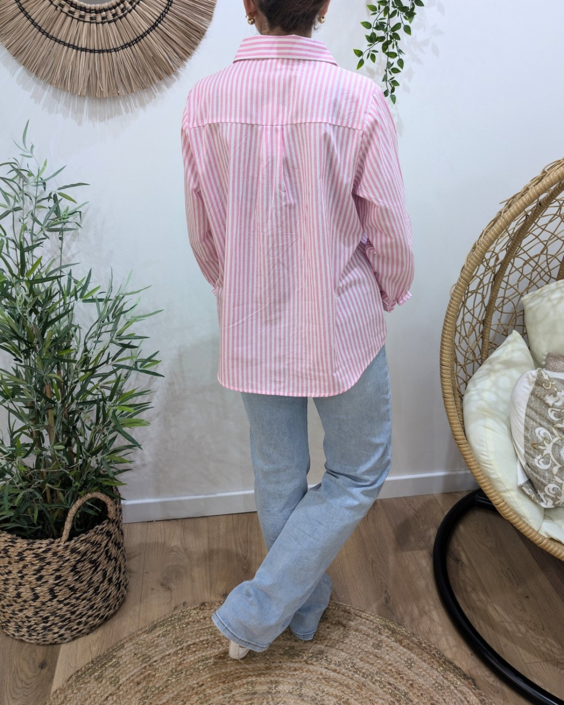 Chemisier femme rayé rose et blanc coeur doré