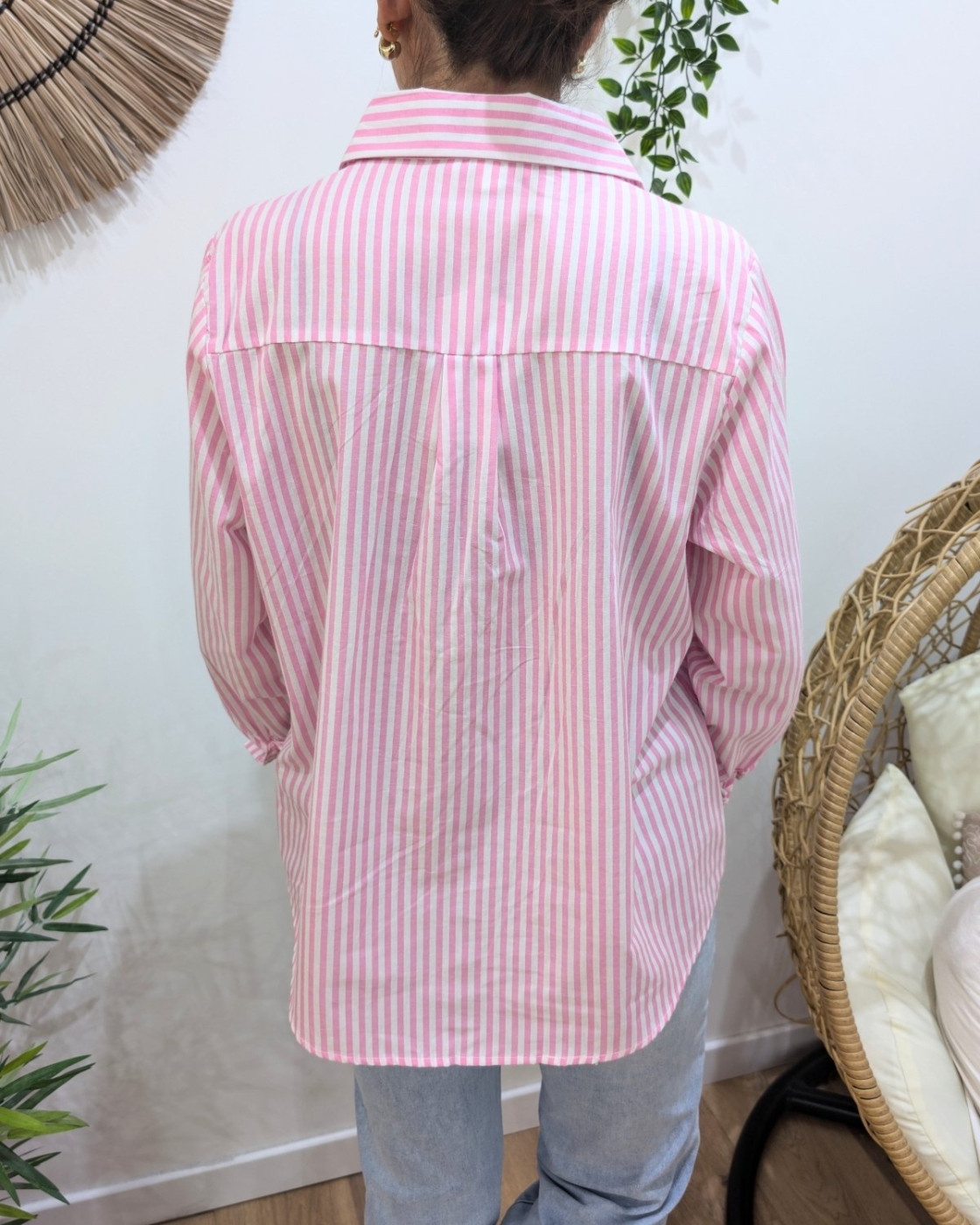 Chemisier femme rayé rose et blanc coeur doré