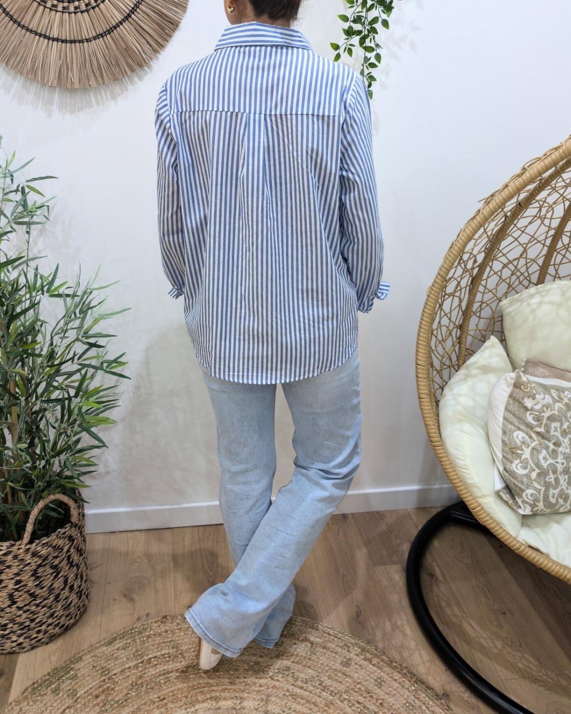 Chemisier femme rayé bleu et blanc coeur doré