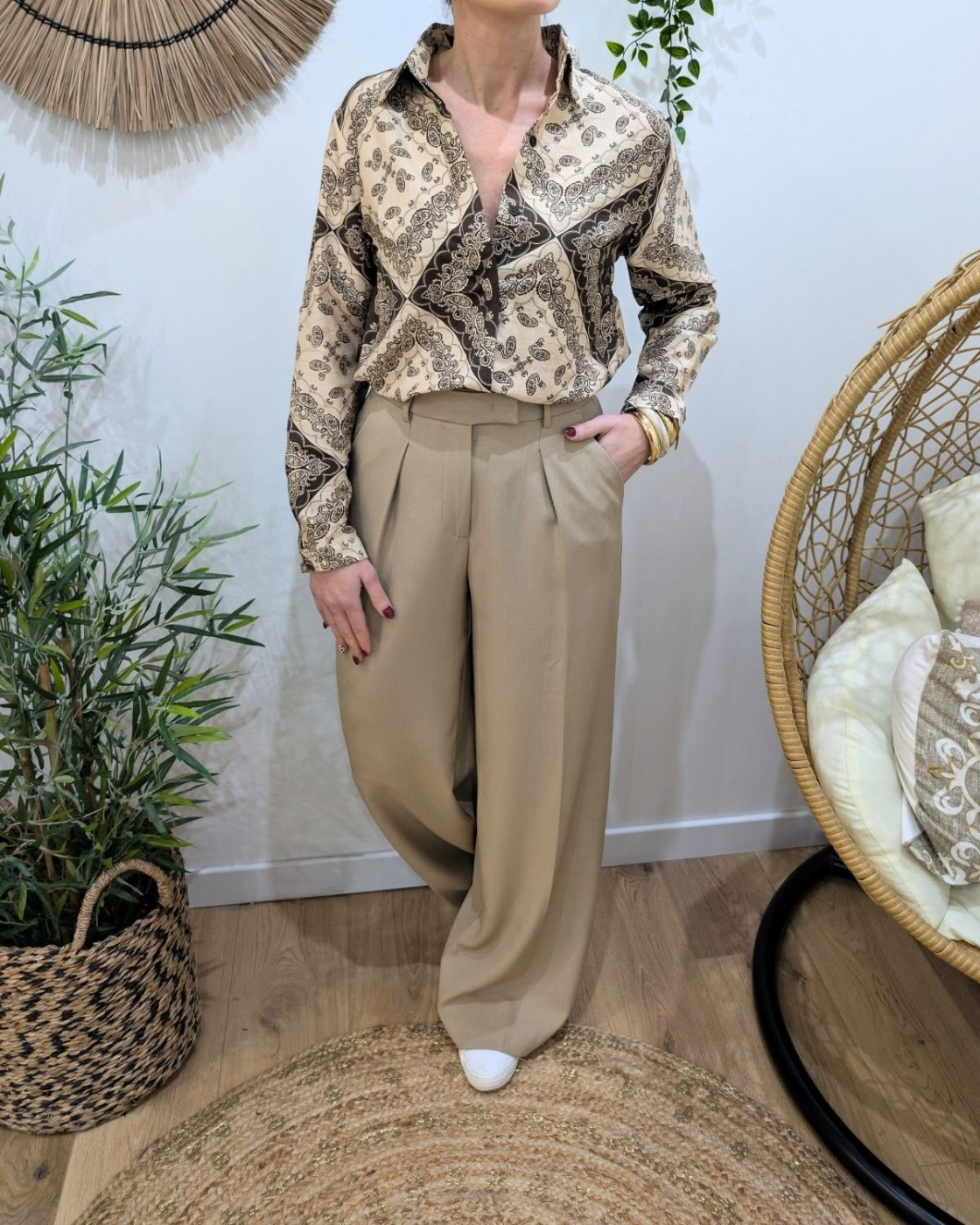 Chemisier femme marron et beige