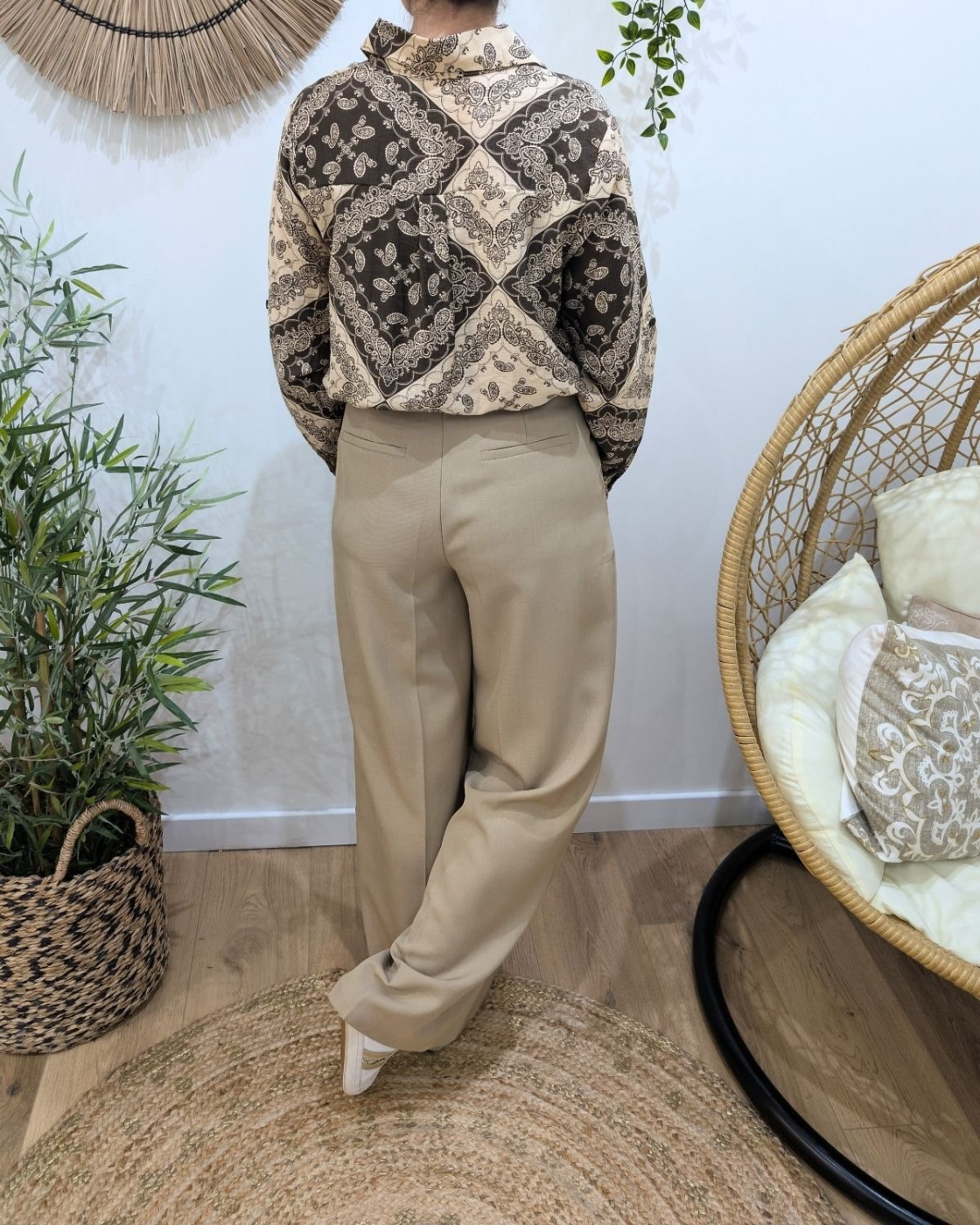 Chemisier femme marron et beige