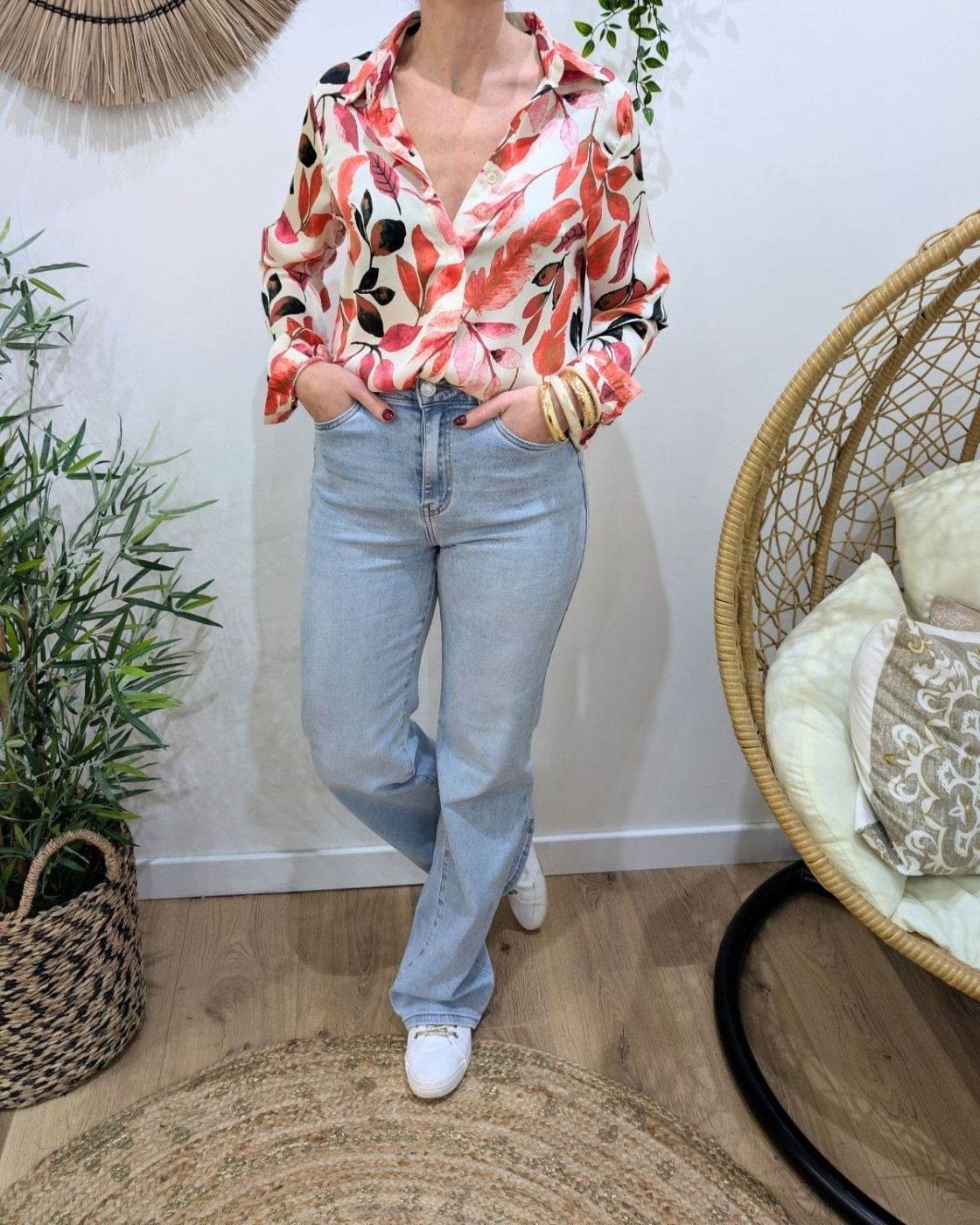 Chemisier femme rose et beige Mila