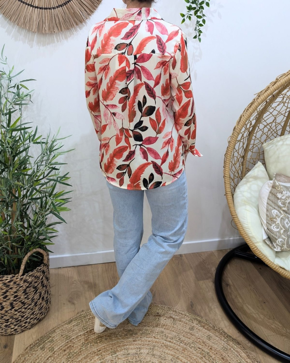 Chemisier femme rose et beige Mila